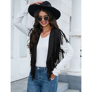 Women's Western Fringe Suede Vest Chic Cowboy Poncho