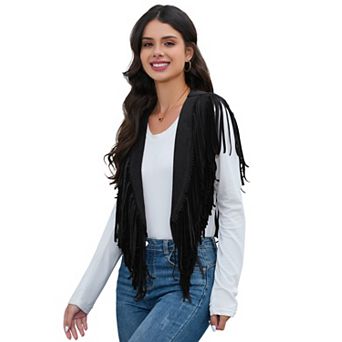 Women's Western Fringe Suede Vest Chic Cowboy Poncho