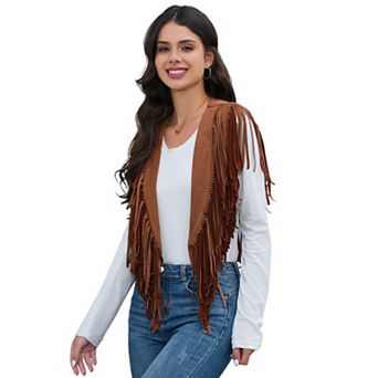 Women's Western Fringe Suede Vest Chic Cowboy Poncho