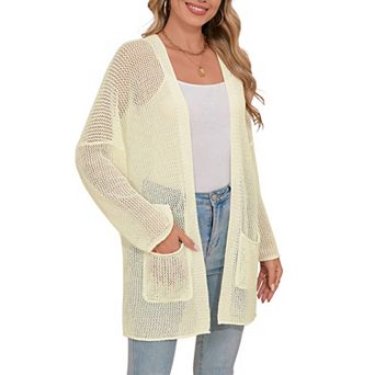 Women‘s Long Open Front Cardigan with Pocket Casual Lightweight Long Sleeve Knit