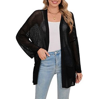 Women‘s Long Open Front Cardigan with Pocket Casual Lightweight Long Sleeve Knit