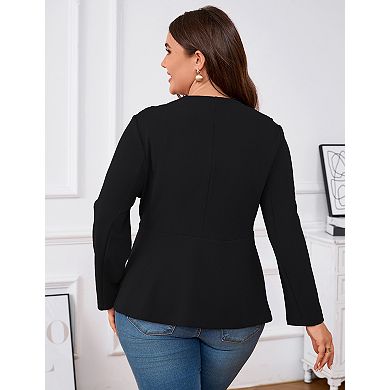 Women's Plus Size Long Sleeve V-Neck Button Blazer