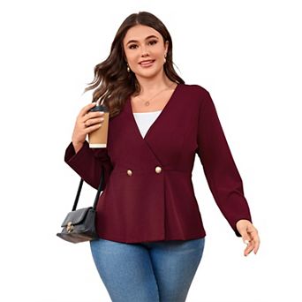 Women's Plus Size Long Sleeve V-Neck Button Blazer