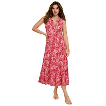 Roaman's Women's Plus Size Hand-Crinkled Sleeveless Tiered Maxi Dress