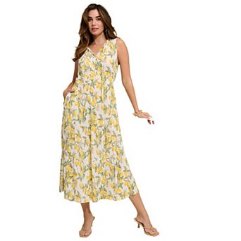 Roaman's Women's Plus Size Hand-Crinkled Sleeveless Tiered Maxi Dress