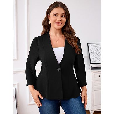 Women's Plus Size 3/4 Sleeves V Neck One Button Blazer