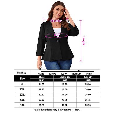 Women's Plus Size 3/4 Sleeves V Neck One Button Blazer