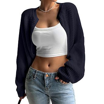 Women's Cropped Long Sleeve Open Front Knit Cardigan