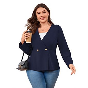 Women's Plus Size Long Sleeve V-Neck Button Slim Blazer