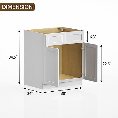 Kitchen Sink Base Cabinet in Shaker White NO Drawer