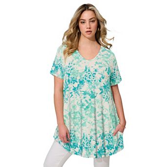 Roaman's Women's Plus Size Ultra Drape V Neck Short-Sleeve Swing Tunic