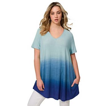 Roaman's Women's Plus Size Ultra Drape V Neck Short-Sleeve Swing Tunic