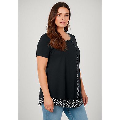 Avenue Women's Plus Size Short Sleeve Layered Tunic
