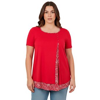 Avenue Women's Plus Size Short Sleeve Layered Tunic
