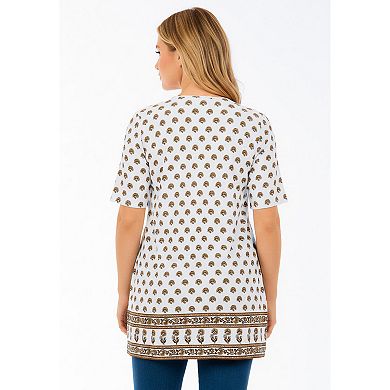 Roaman's Women's Plus Size Printed V-Neck Blouson Sleeve Tunic