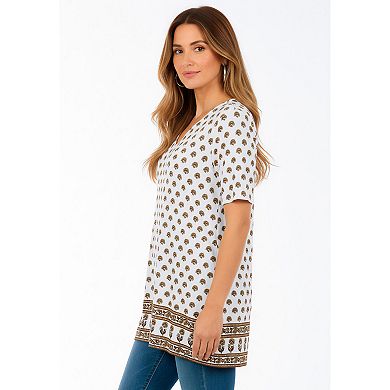 Roaman's Women's Plus Size Printed V-Neck Blouson Sleeve Tunic