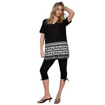 Roaman's Women's Plus Size Printed V-Neck Blouson Sleeve Tunic