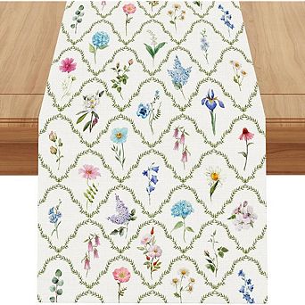 Watercolor Floral Spring Table Runner for Home Party Decor