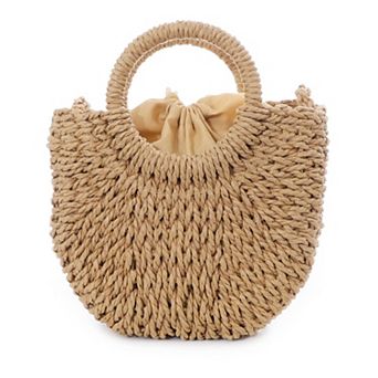 Adornia Natural Basket Arc Handle Bag With Shoulder Strap