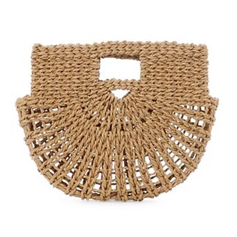 Adornia Natural Straw Arc Clutch Bag
