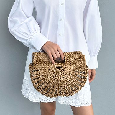 Adornia Natural Straw Arc Clutch Bag