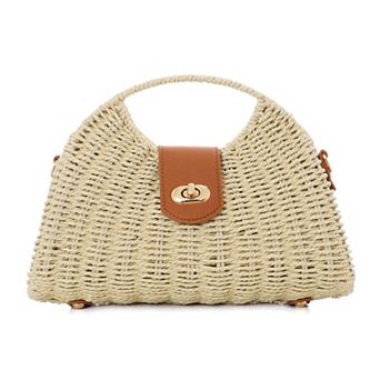 Adornia Straw Picnic Basket Clutch With Crossbody Strap