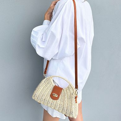 Adornia Straw Picnic Basket Clutch With Crossbody Strap