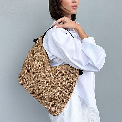 Adornia Natural Raffia Shoulder Hobo Bag