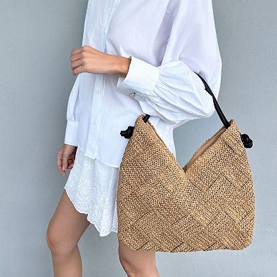 Adornia Natural Raffia Shoulder Hobo Bag