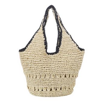 Adornia Raffia Oversized Hobo Shoulder Bag With Black Edging