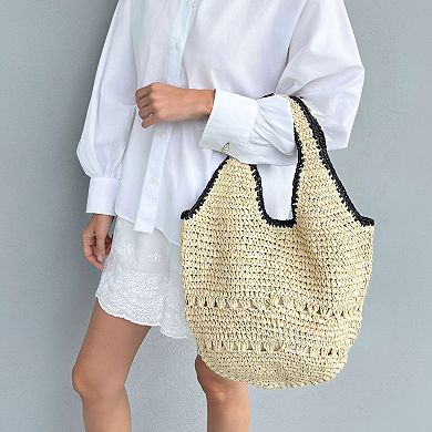 Adornia Raffia Oversized Hobo Shoulder Bag With Black Edging