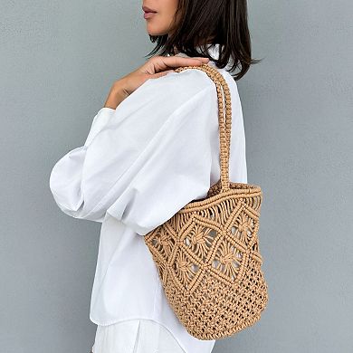 Adornia Natural Raffia Crochet Tote Bag