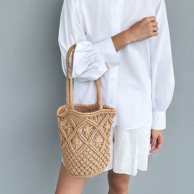 Adornia Natural Raffia Crochet Tote Bag
