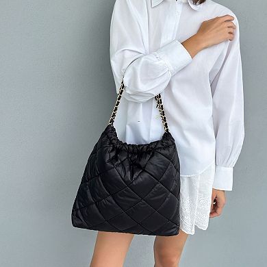 Adornia Quilted Cotton Tote with Chain Strap
