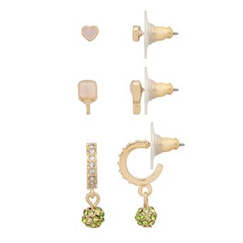 LC Lauren Conrad Gold Tone Pickleball 3-Pair Earring Set