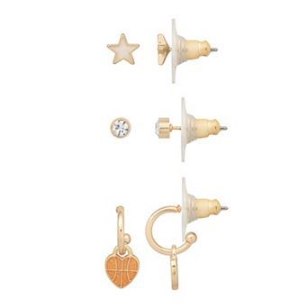 LC Lauren Conrad Gold Tone Basketball Heart 3-Pair Earring Set