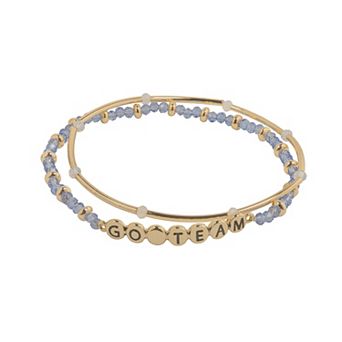 LC Lauren Conrad 2 pc Gold Tone "GO TEAM" Beaded Stretch Bracelet Set