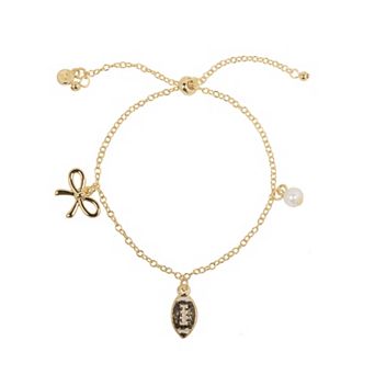 LC Lauren Conrad Gold Tone Football Charm Pull Tie Bracelet