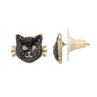 LC Lauren Conrad Gold-Tone Shadow Kitty Button Earrings