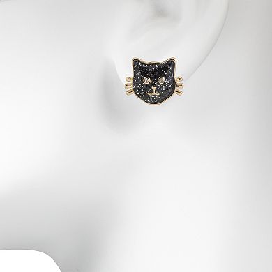 LC Lauren Conrad Gold-Tone Shadow Kitty Button Earrings