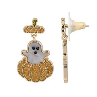 LC Lauren Conrad Gold-Tone Peek-A-Boo Pumpkin Ghost Drop Earrings