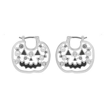 LC Lauren Conrad Silver Tone Jack-O-Lantern Hoop Earrings