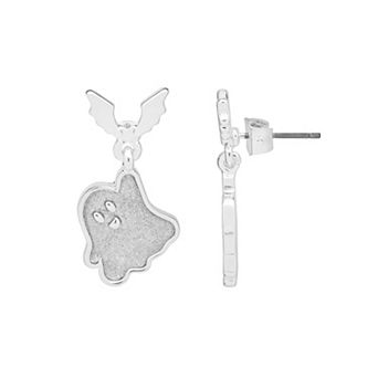 LC Lauren Conrad Silver Tone Glitter Paper Ghost Drop Earrings