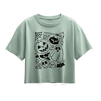 Girls 7-16 Halloween Doodle Boxy Tee