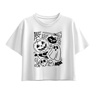 Girls 7-16 Halloween Doodle Boxy Tee