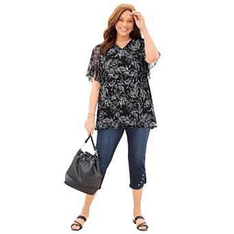 Catherines Women's Plus Size Mesh Flutter Sleeve Top