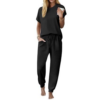 Ekouaer Womens Pajama Sets Pj Top With Jogger Pants Cotton Pajamas Two Piece Set with Pocket