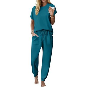 Ekouaer Womens Pajama Sets Pj Top With Jogger Pants Cotton Pajamas Two Piece Set with Pocket