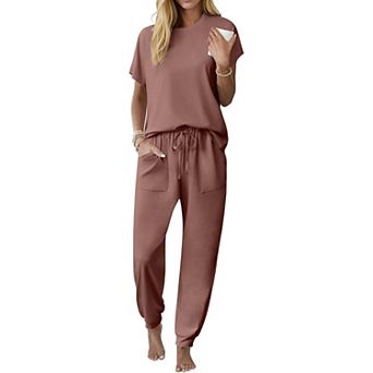 Ekouaer Womens Pajama Sets Pj Top With Jogger Pants Cotton Pajamas Two Piece Set with Pocket