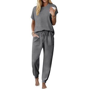 Ekouaer Womens Pajama Sets Pj Top With Jogger Pants Cotton Pajamas Two Piece Set with Pocket